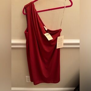 Red Flowy One Shoulder Drape Dress